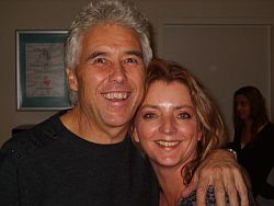Golden Earring fan Monique Prinsen with George Kooymans Almere backstage